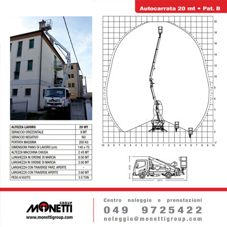Noleggio piattaforme aeree - Autocarrata 20 mt Pat. B