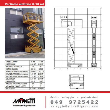 Noleggio piattaforme aeree verticale elettrica 8-10 mt