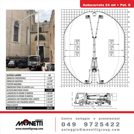 Noleggio piattaforme aeree - Autocarrata 24 mt Pat. B